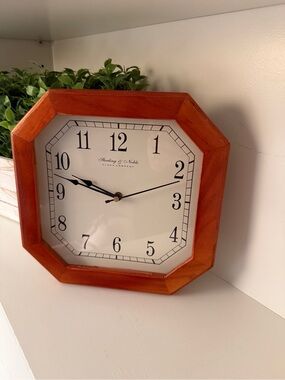 Sterling & Noble Octagon Wall Clock: Brown Wood Frame 10" Vintage Works